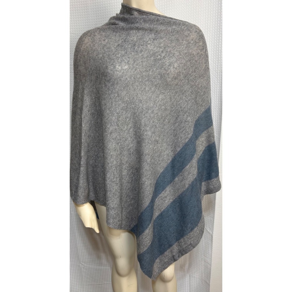 CELESTE Womens One Size Fits All OS Poncho Sweater Wool Cashmere Blend Gray Blue